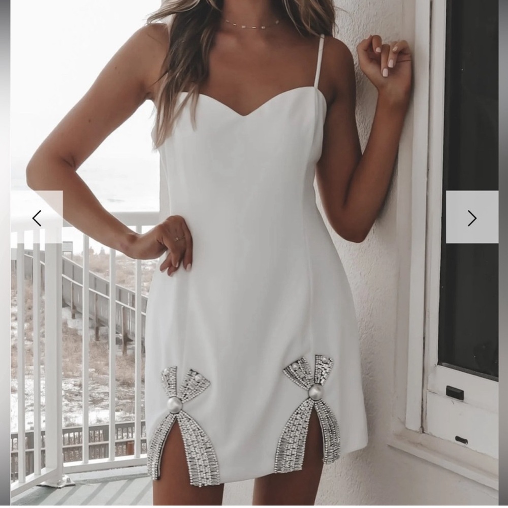 ❌SOLD❌ Casino Queen Rhinestone Bow Mini Dress - White